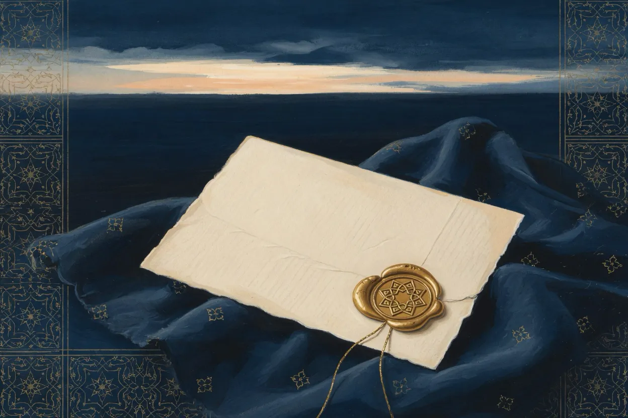 A blank cream card with a gold wax seal, a list not yet written.