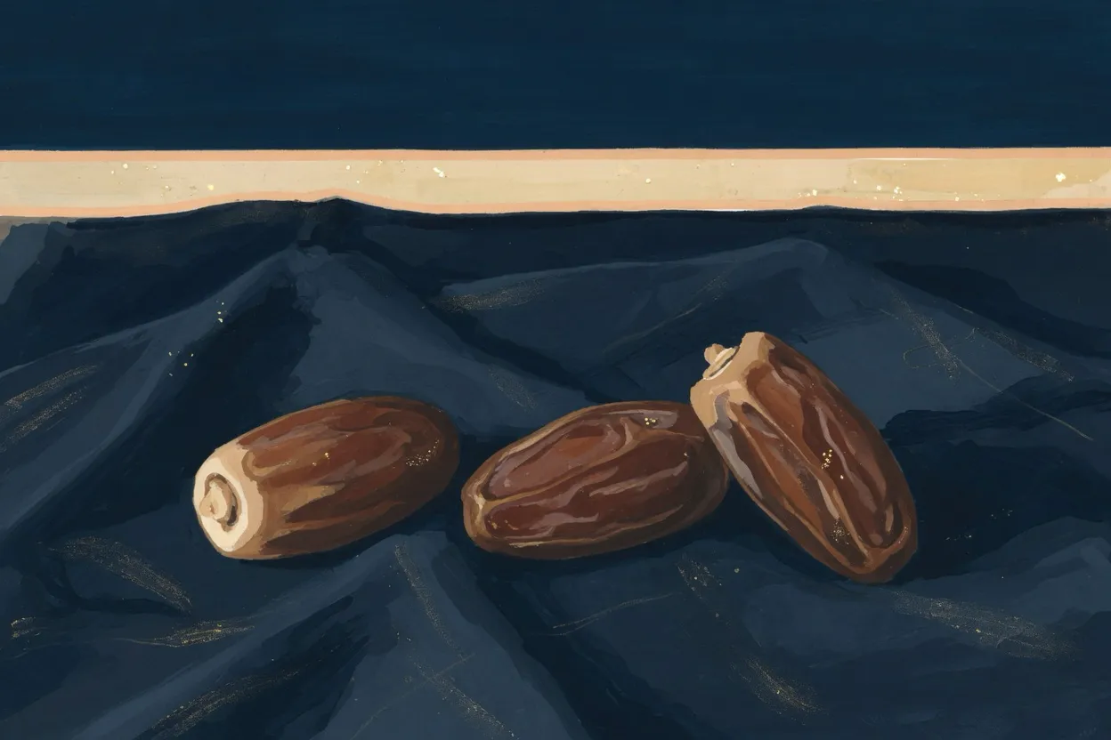 Three dates in a quiet line on navy cloth, three days of rehearsal.